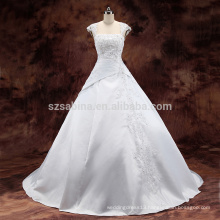 2017 satin pleats beads cap sleeve ball gown wedding dress with real pictures